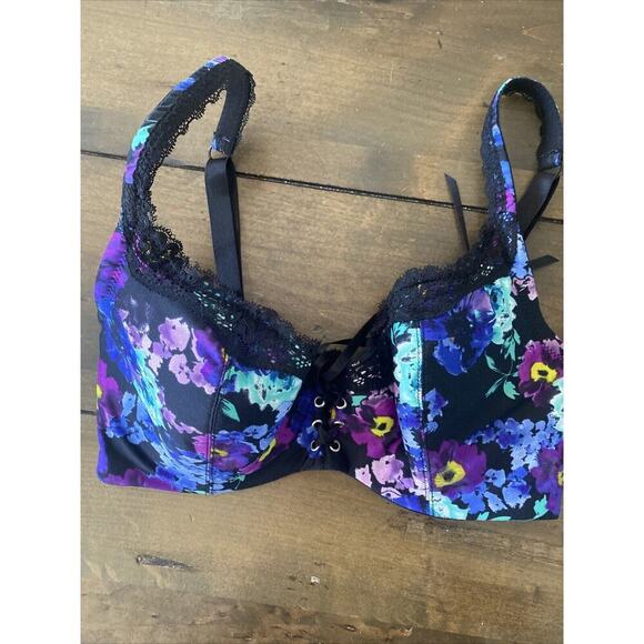 Frederick's of Hollywood Floral Bra 34D Full Support Wired Cupped‎ Lace - Picture 1 of 7